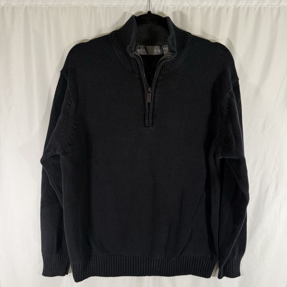 Oscar De La Renta Sweater Men's XL Black Knit Turtleneck 1/4 Zip 100% Cotton